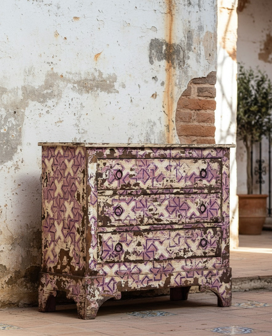 Cómoda Con Patrón Azulejos Lila Rosa