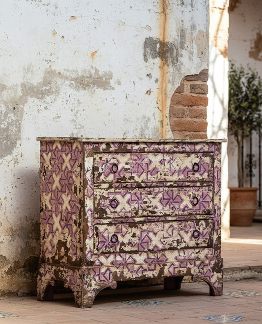 Cómoda Con Patrón Azulejos Lila Rosa